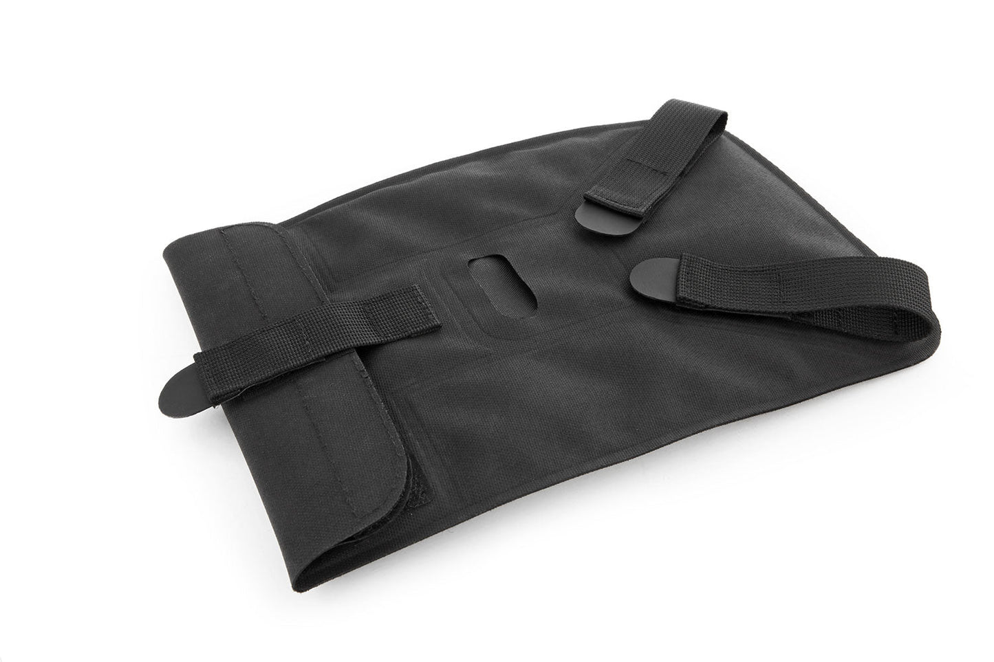 Black fabric roll with straps on a white background