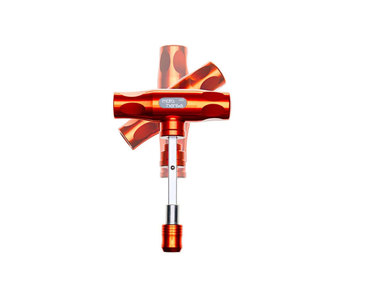 Red metal tool with a white background