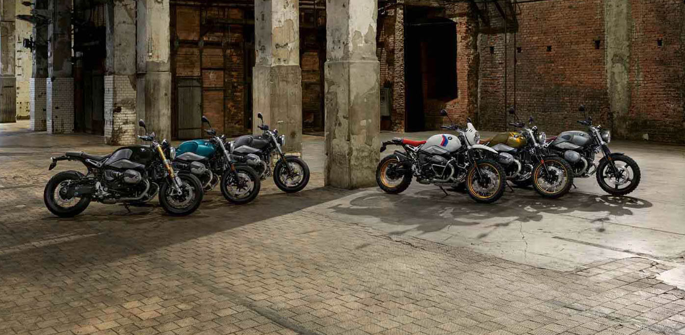 BMW heritage motorcycles parked in warehouse