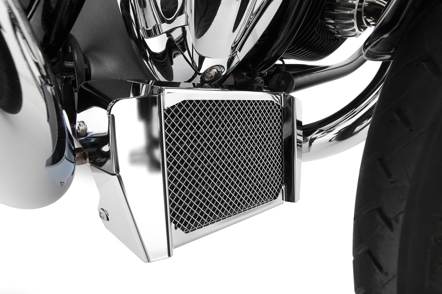 oil cooler shroud with protective function - chromed