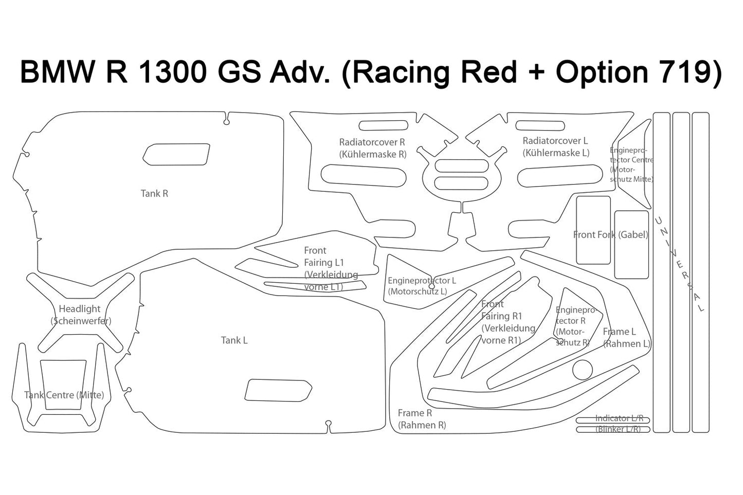 Complete paint protection set PremiumShield R 1300 GS Adventure Racing Red + Option 719 - clear