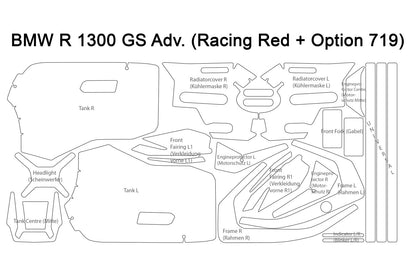 Complete paint protection set PremiumShield R 1300 GS Adventure Racing Red + Option 719 - clear