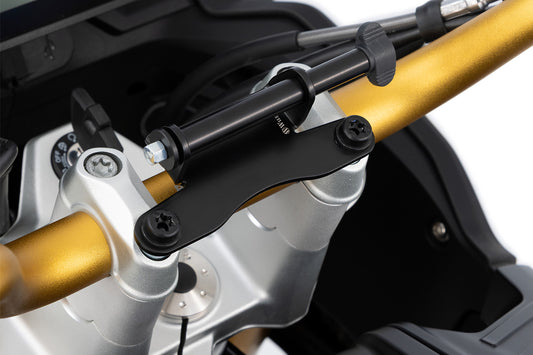 Wunderlich device carrier for handlebar clamp with handlebar riser – F 450 GS