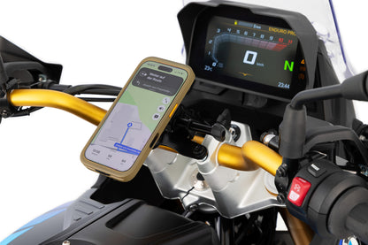 Wunderlich device carrier for handlebar clamp with handlebar riser – F 450 GS