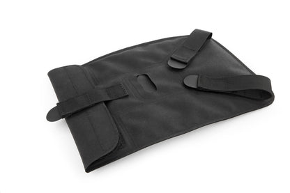 Black fabric roll with straps on a white background