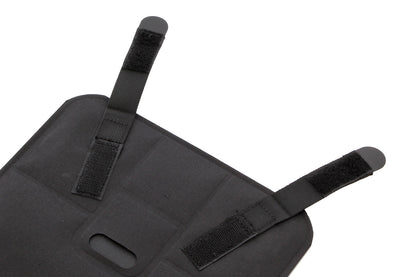 Black carrying case with straps on a white background