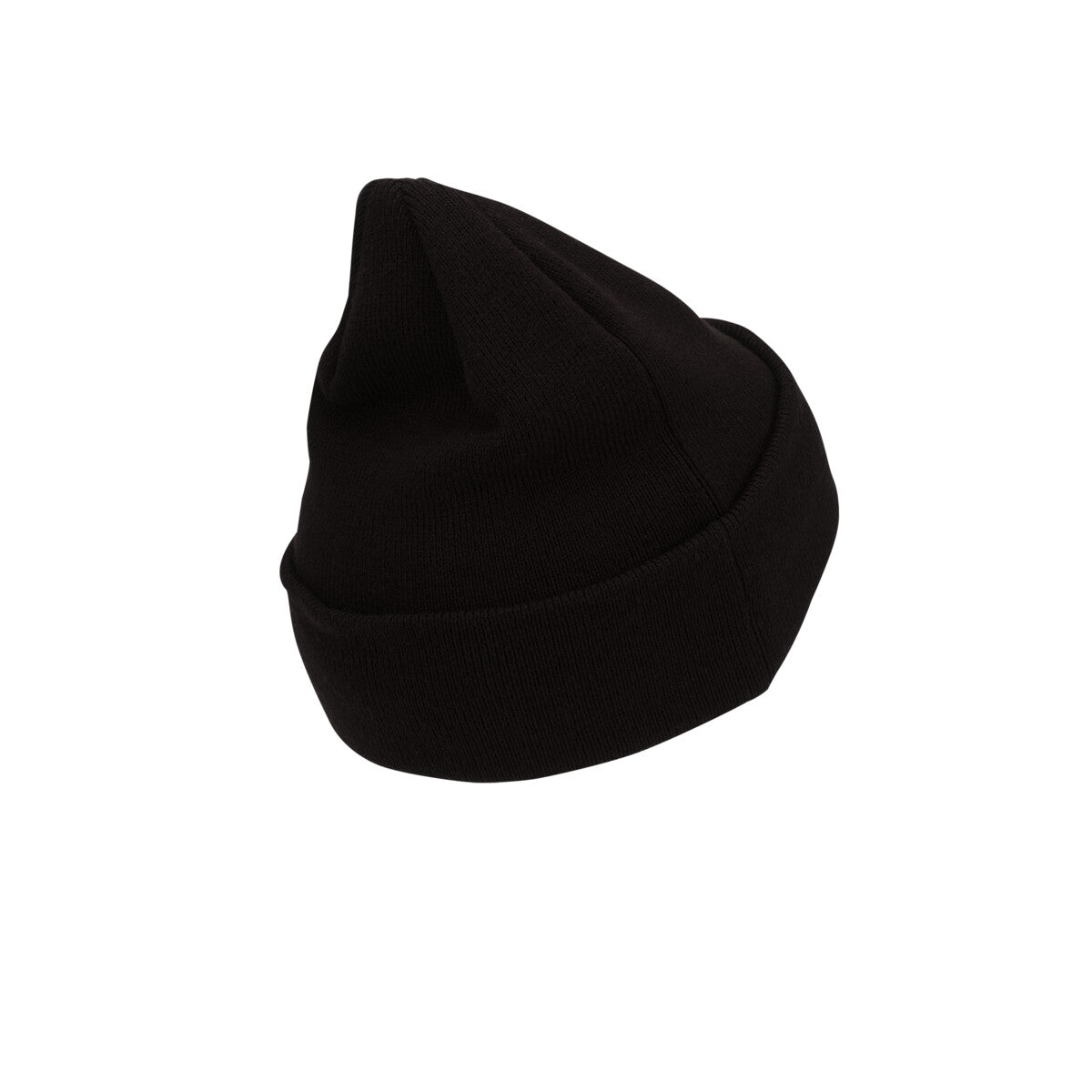 Black beanie hat on a white background