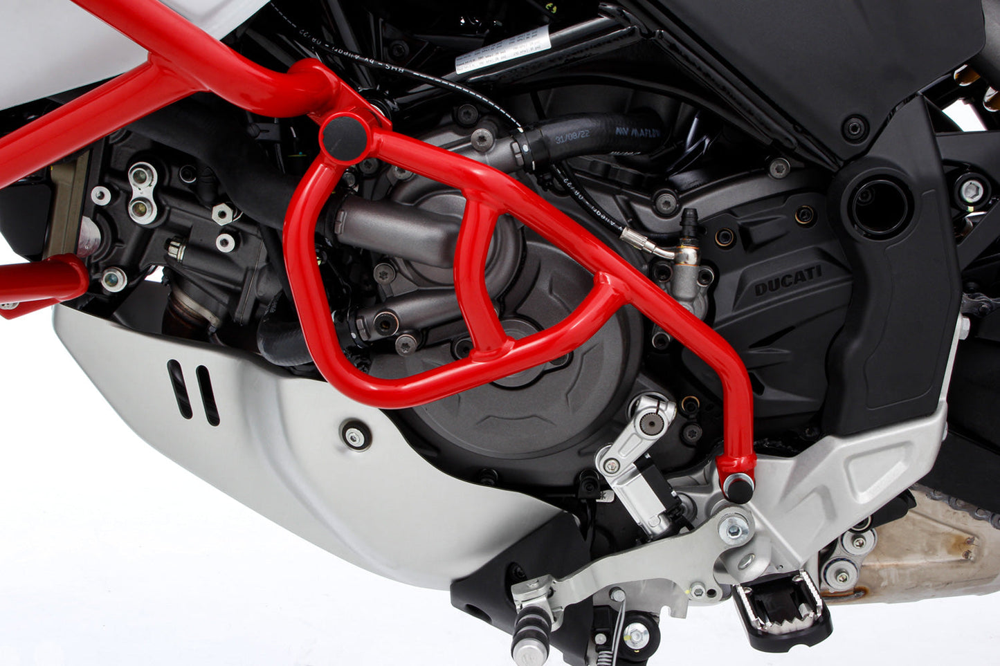 engine protection bar left - red - for installation without the fairing protection bar