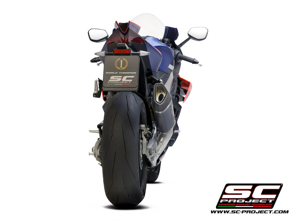 APRILIA RSV4 (2021 - 2024) - FACTORY SC1-R Muffler (250mm), carbon fiber end cap, with titanium exhaust valve