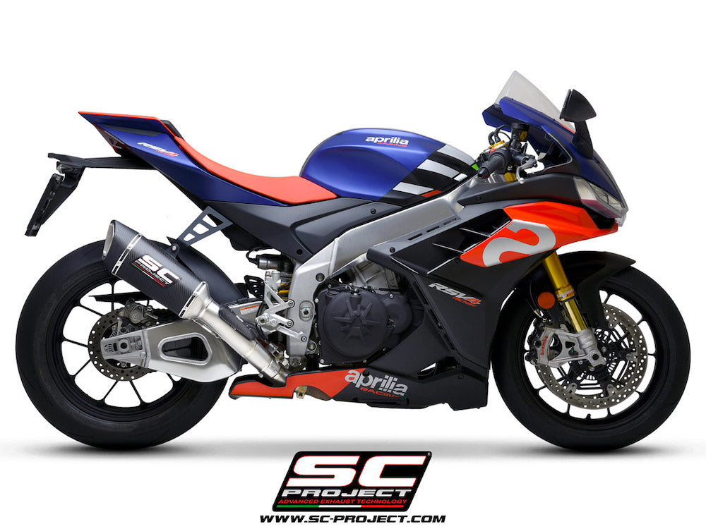 APRILIA RSV4 (2021 - 2024) - FACTORY SC1-R Muffler (250mm), carbon fiber end cap, with titanium exhaust valve