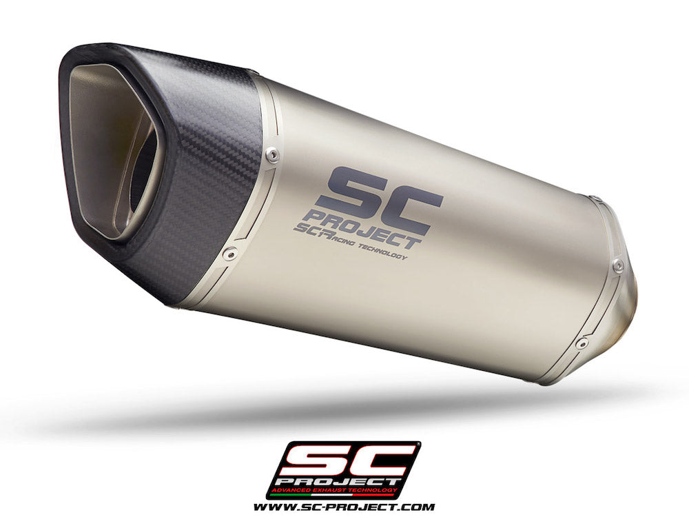 Aprilia TUONO V4 (2021-2024) - Factory SC1-R Muffler (250mm), carbon fiber end cap, with titanium exhaust valve