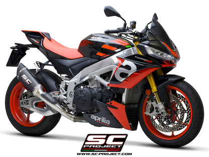 Aprilia TUONO V4 (2021-2024) - Factory SC1-R Muffler (250mm), carbon fiber end cap, with titanium exhaust valve