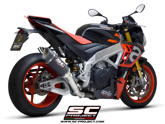 Aprilia TUONO V4 (2021-2024) - Factory SC1-R Muffler (250mm), carbon fiber end cap, with titanium exhaust valve