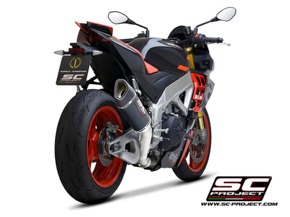 Aprilia TUONO V4 (2021-2024) - Factory SC1-R Muffler (250mm), carbon fiber end cap, with titanium exhaust valve