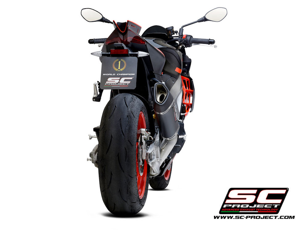 Aprilia TUONO V4 (2021-2024) - Factory SC1-R Muffler (250mm), carbon fiber end cap, with titanium exhaust valve