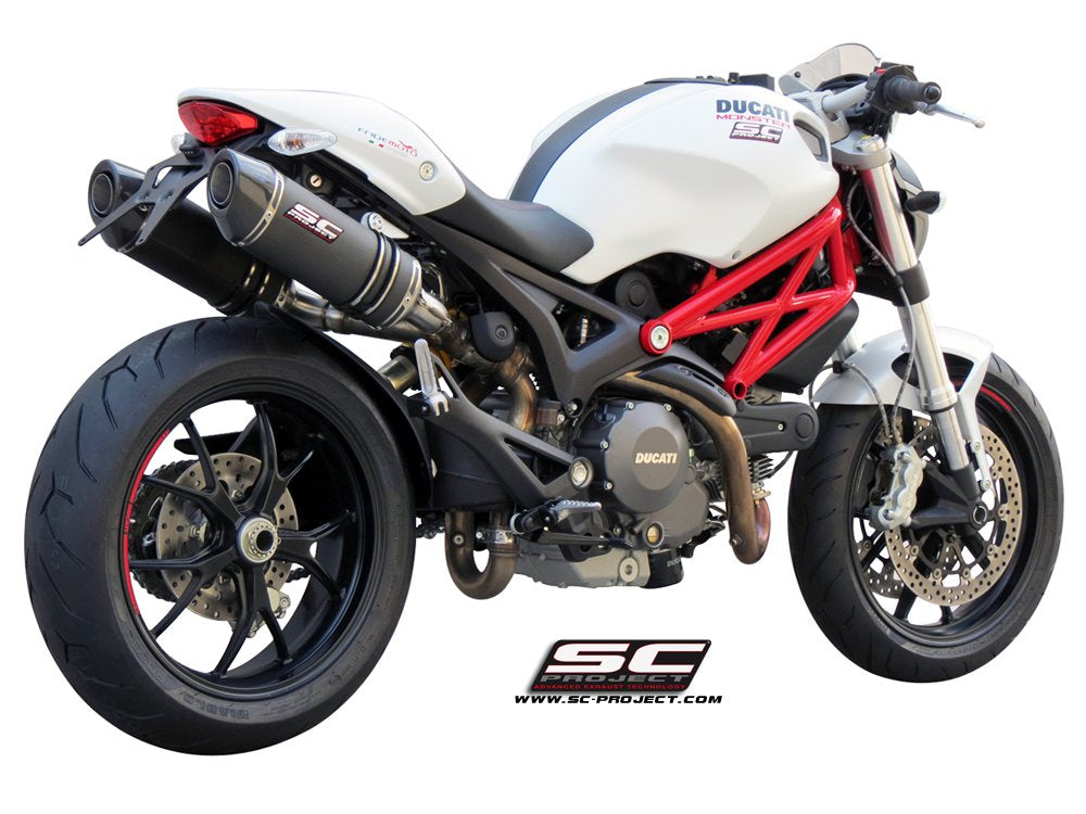 DUCATI MONSTER 1100 - S (2009 - 2010) DUCATI MONSTER 796 (2010 - 2014) DUCATI MONSTER 696 (2009 - 2014) Pair of Oval Mufflers, with carbon fibre end cap
