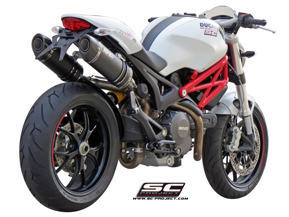 DUCATI MONSTER 1100 - S (2009 - 2010) DUCATI MONSTER 796 (2010 - 2014) DUCATI MONSTER 696 (2009 - 2014) Pair of Oval Mufflers, with carbon fibre end cap