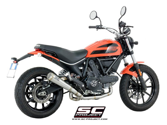 DUCATI SCRAMBLER 400 (2016 - 2019) Full Exhaust System 2-1, with 70s conical Muffler, brushed stainless Steel