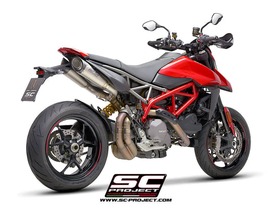 Ducati HYPERMOTARD 950 (2021 - 2025) - RVE - SP - EURO 5 Pair of S1 Mufflers, titanium, with carbon fiber end cap and titanium mesh stone guard