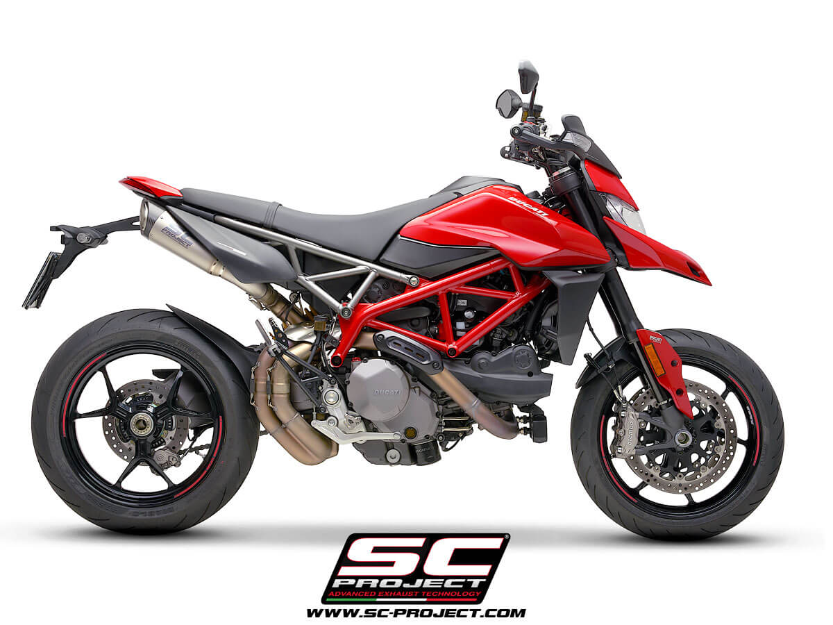 Ducati HYPERMOTARD 950 (2021 - 2025) - RVE - SP - EURO 5 Pair of S1 Mufflers, titanium, with carbon fiber end cap and titanium mesh stone guard