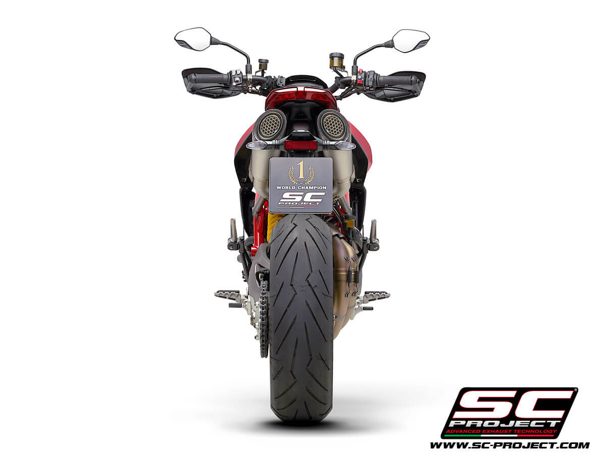 Ducati HYPERMOTARD 950 (2021 - 2025) - RVE - SP - EURO 5 Pair of S1 Mufflers, titanium, with carbon fiber end cap and titanium mesh stone guard
