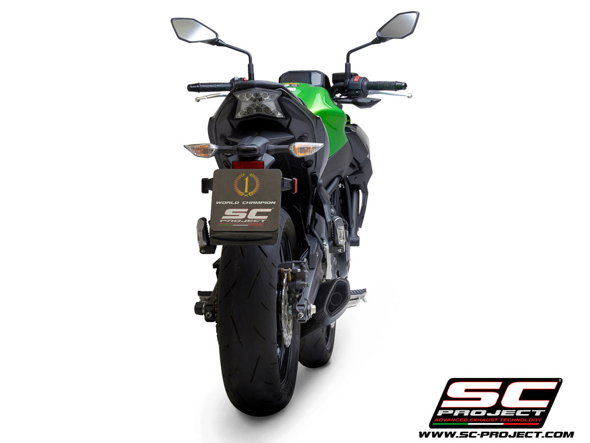 KAWASAKI Z 650 (2020) Full exhaust system 2-1, with SC1-R GT Muffler, matt black painted titanium, with carbon fiber end cap