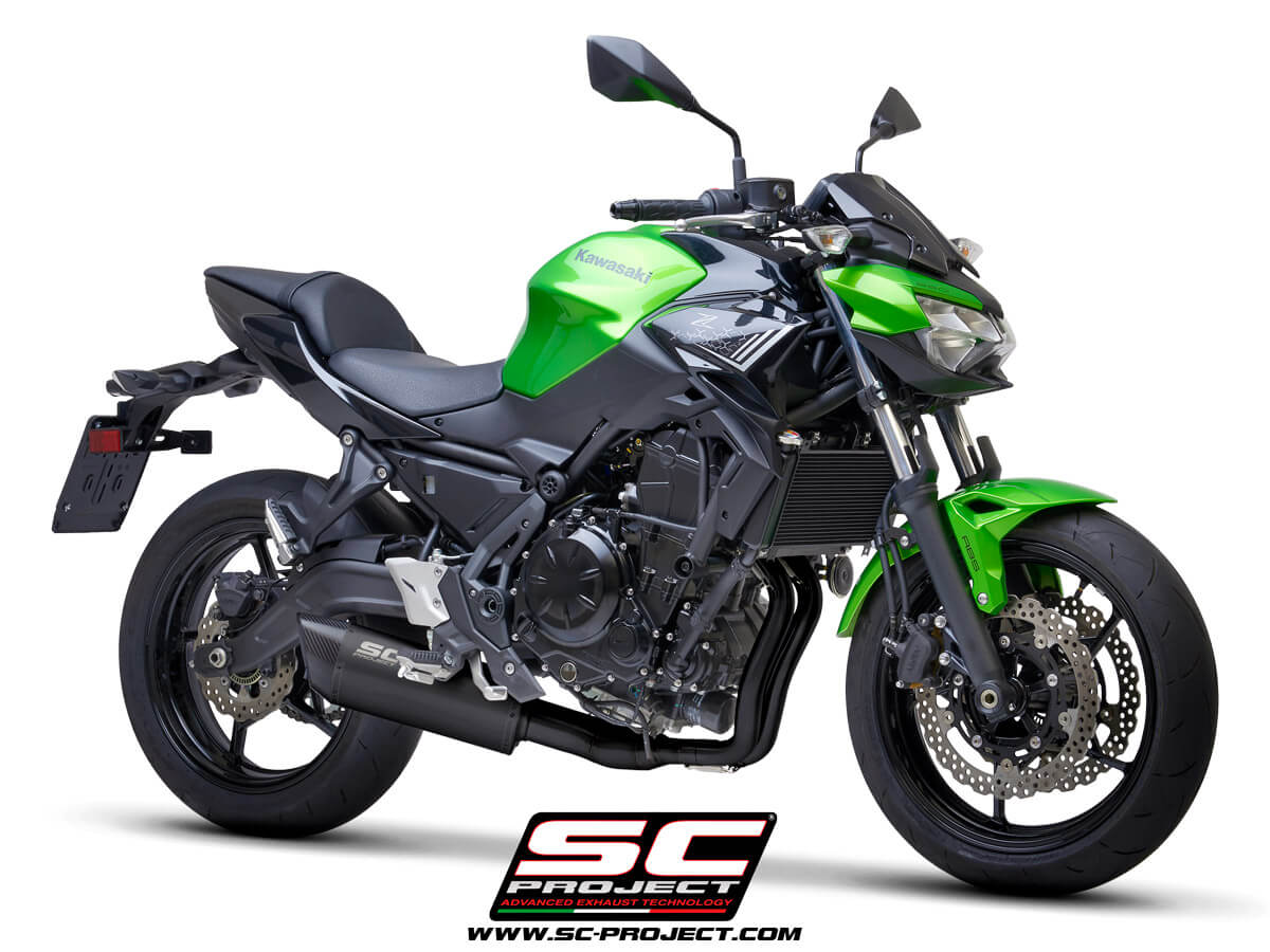 KAWASAKI Z 650 (2021-2022) Full exhaust system 2-1, with SC1-R GT Muffler, matt black painted titanium, with carbon fiber end cap