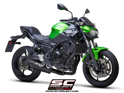 KAWASAKI Z 650 (2021-2022) Full exhaust system 2-1, with SC1-R GT Muffler, matt black painted titanium, with carbon fiber end cap