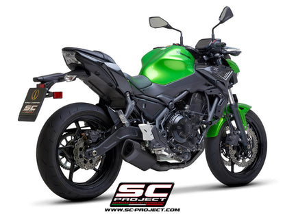 KAWASAKI Z 650 (2021-2022) Full exhaust system 2-1, with SC1-R GT Muffler, matt black painted titanium, with carbon fiber end cap
