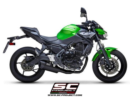 KAWASAKI Z 650 (2021-2022) Full exhaust system 2-1, with SC1-R GT Muffler, matt black painted titanium, with carbon fiber end cap