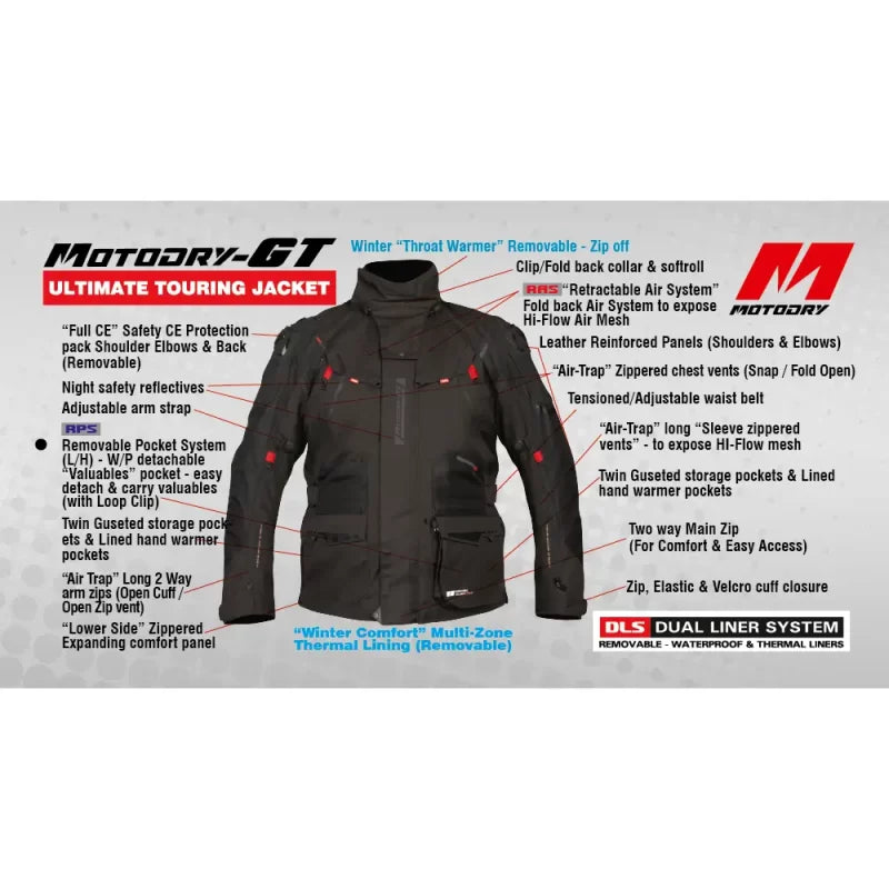 MotoDry GT Black Adventure/Touring Jacket