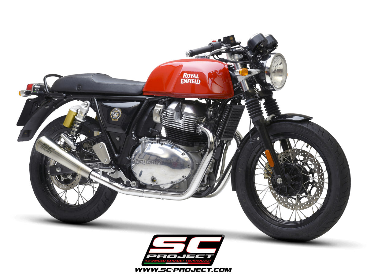 Royal Enfield CONTINENTAL GT 650 (2019 - 2025) Pair of Conico 70s Mufflers, brushed stainless steel, with mesh on output
