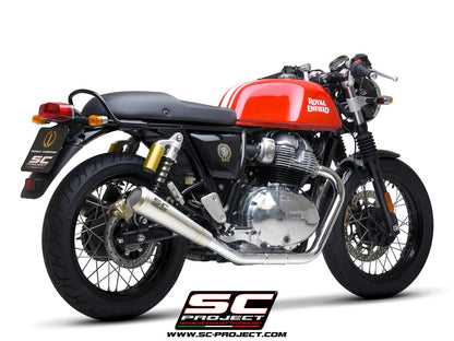 Royal Enfield CONTINENTAL GT 650 (2019 - 2025) Pair of Conico 70s Mufflers, brushed stainless steel, with mesh on output