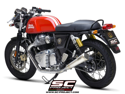 Royal Enfield CONTINENTAL GT 650 (2019 - 2025) Pair of Conico 70s Mufflers, brushed stainless steel, with mesh on output
