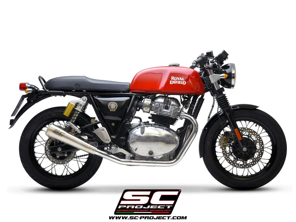 Royal Enfield CONTINENTAL GT 650 (2019 - 2025) Pair of Conico 70s Mufflers, brushed stainless steel, with mesh on output