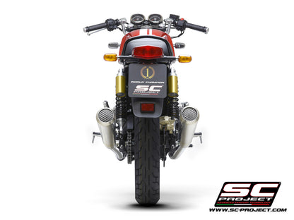 Royal Enfield CONTINENTAL GT 650 (2019 - 2025) Pair of Conico 70s Mufflers, brushed stainless steel, with mesh on output