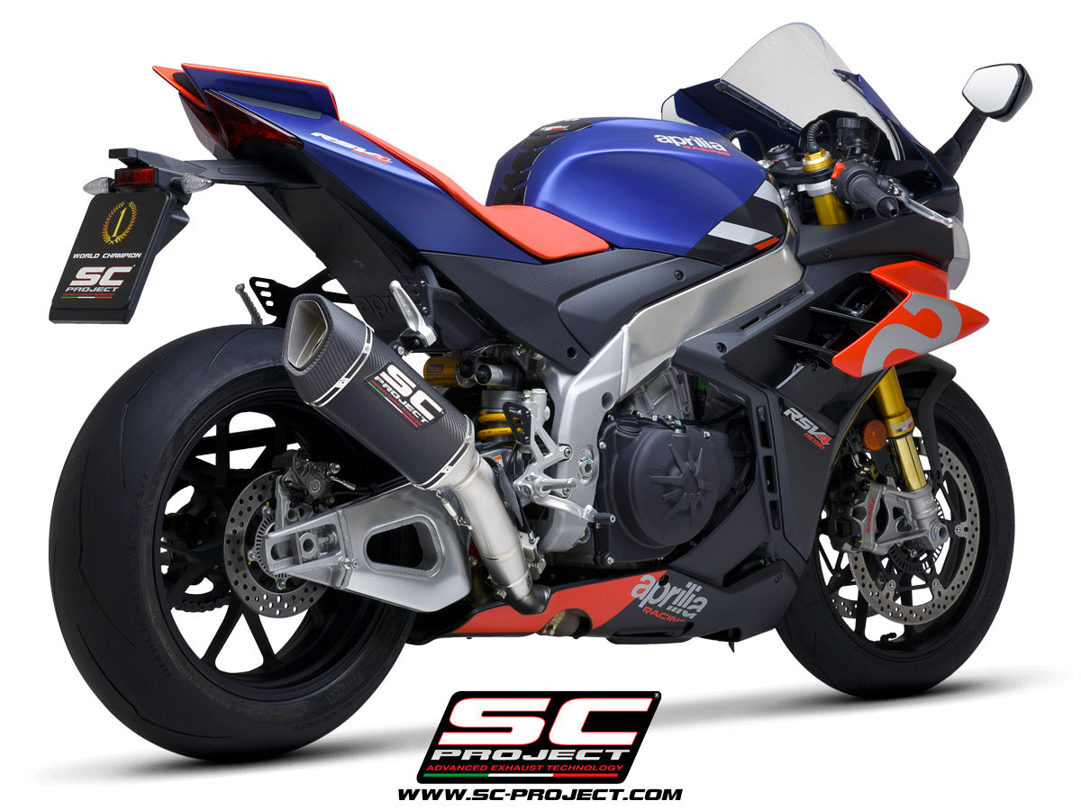 APRILIA RSV4 (2021 - 2024) - FACTORY SC1-R Muffler (250mm), carbon fiber end cap, with titanium exhaust valve