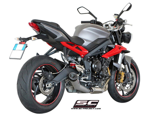 TRIUMPH STREET TRIPLE 675 (2013 - 2016) - R - RX conical Muffler, in matt gray Steel, with Carbon fibre end cap