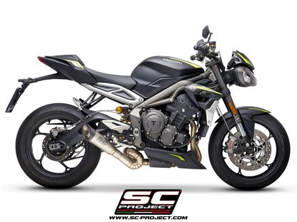 TRIUMPH STREET TRIPLE S 660 - A2 (2020-2022) S1 Muffler, Titanium, with s-shaped connection with welded sector curves