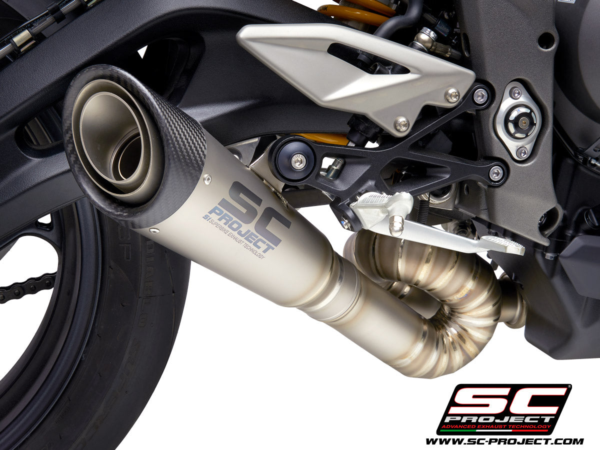 TRIUMPH STREET TRIPLE S 660 - A2 (2020-2022) S1 Muffler, Titanium, with s-shaped connection with welded sector curves