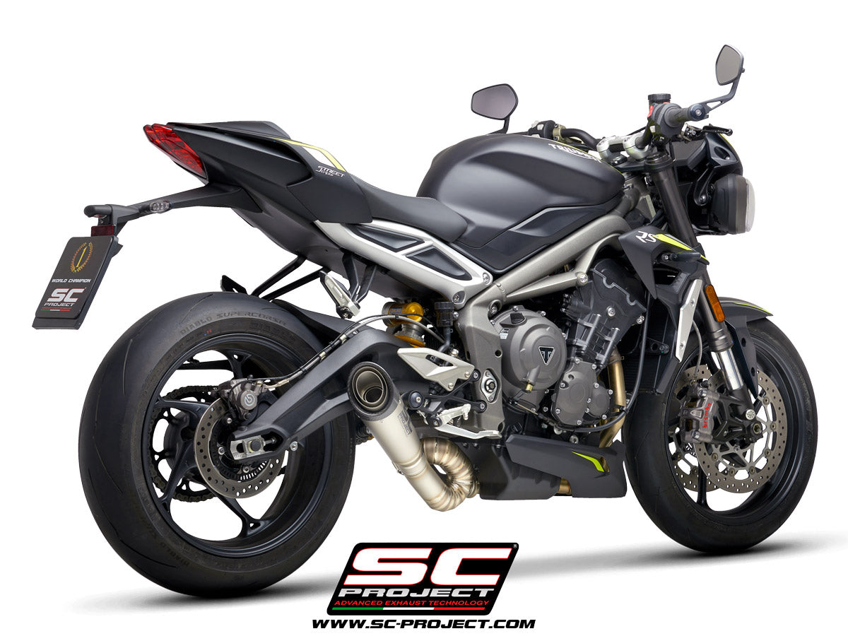 TRIUMPH STREET TRIPLE S 660 - A2 (2020-2022) S1 Muffler, Titanium, with s-shaped connection with welded sector curves