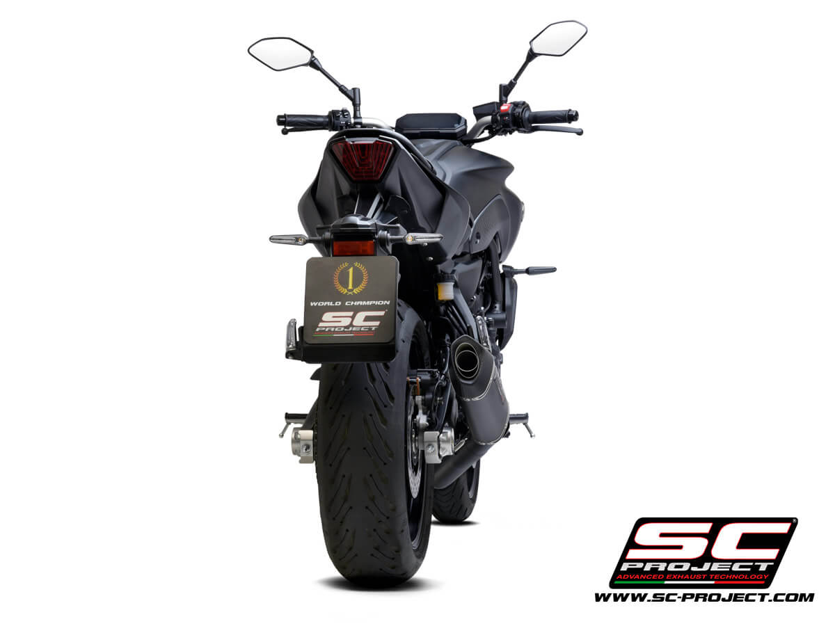 YAMAHA MT-07 (2021-2024) Full 2-1 stainless steel exhaust system, matte black painted, with SC1-S carbon muffler - RACING