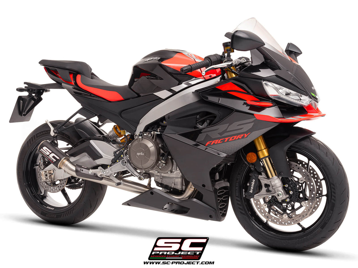 APRILIA RS 660 (2025-2026) 2-1 Stainless steel full exhaust system, with CR-T carbon exhaust with stoneguard grid
