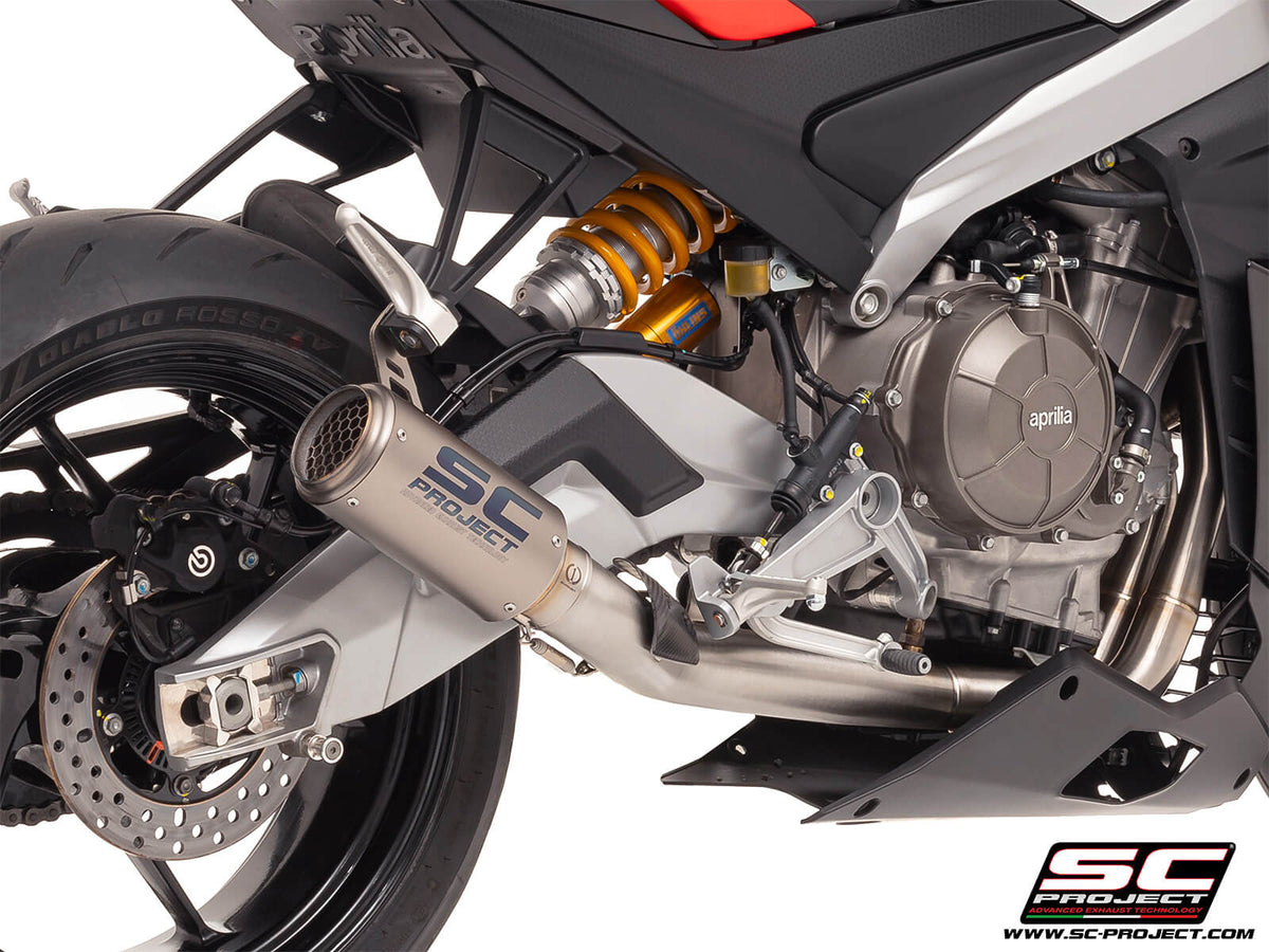 APRILIA TUONO 660 (2025-2026) 2-1 Stainless steel full exhaust system, with CR-T titanium exhaust with stoneguard grid