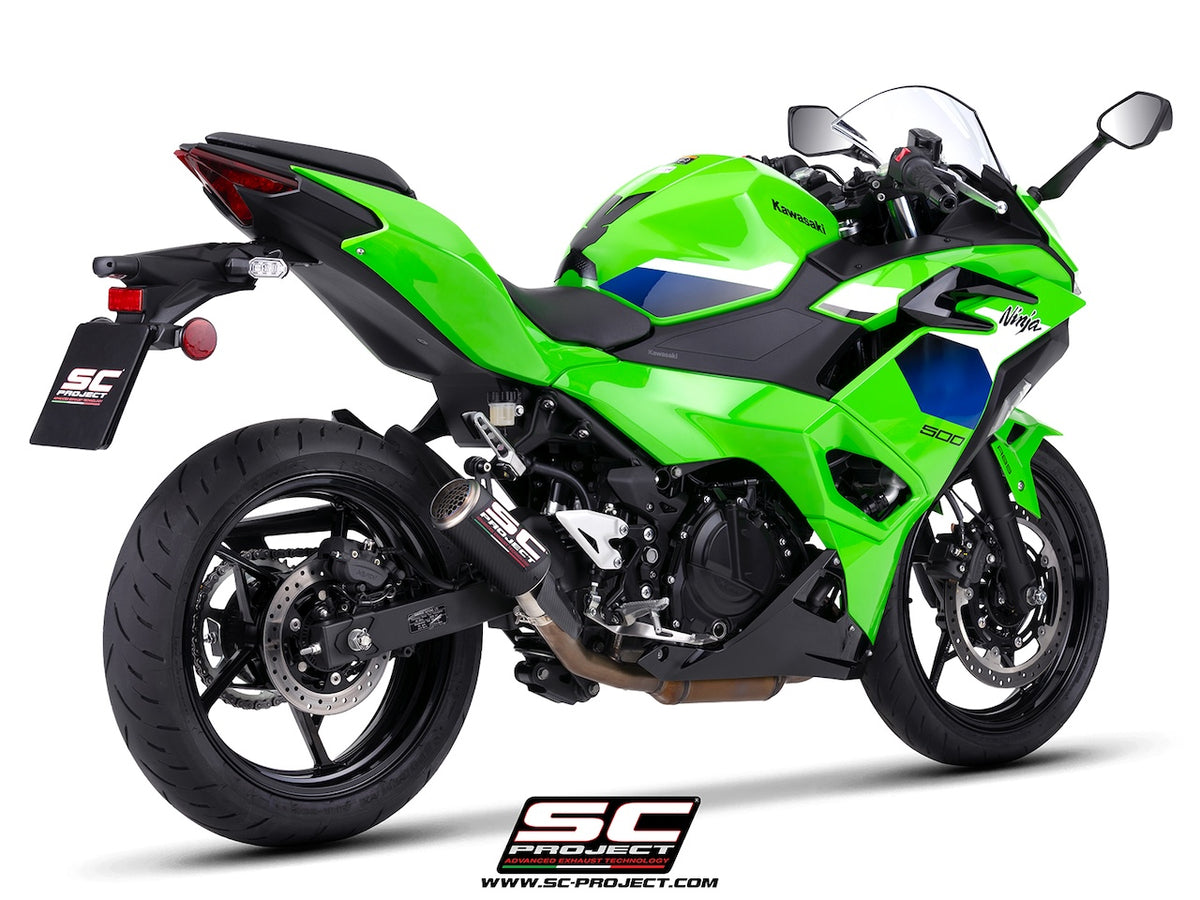 KAWASAKI NINJA 500 (2024 - 2026) CR-T carbon fibre exhaust, with stoneguard grid