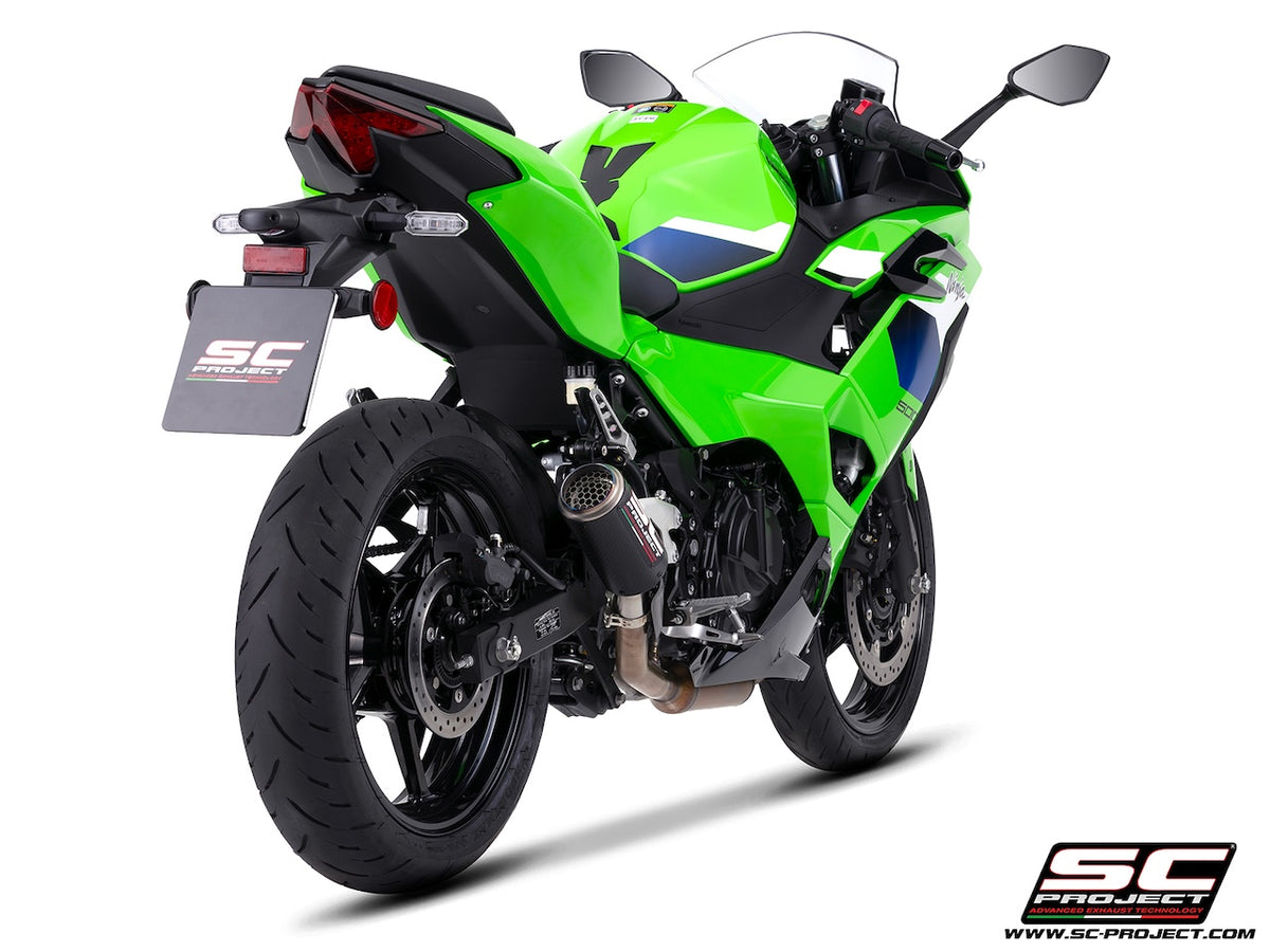 KAWASAKI NINJA 500 (2024 - 2026) CR-T carbon fibre exhaust, with stoneguard grid