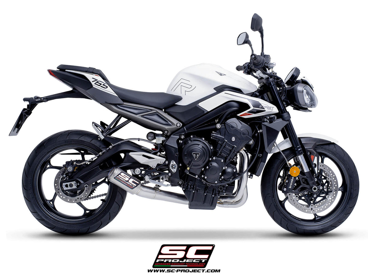 Triumph STREET TRIPLE 765 R - RS (2023 - 2024) 3-1 Stainless steel full exhaust system, with CR-T titanium exhaust with stoneguard grid