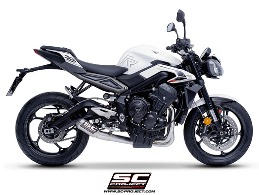 Triumph STREET TRIPLE 765 R - RS (2023 - 2024) 3-1 Stainless steel full exhaust system, with CR-T titanium exhaust with stoneguard grid