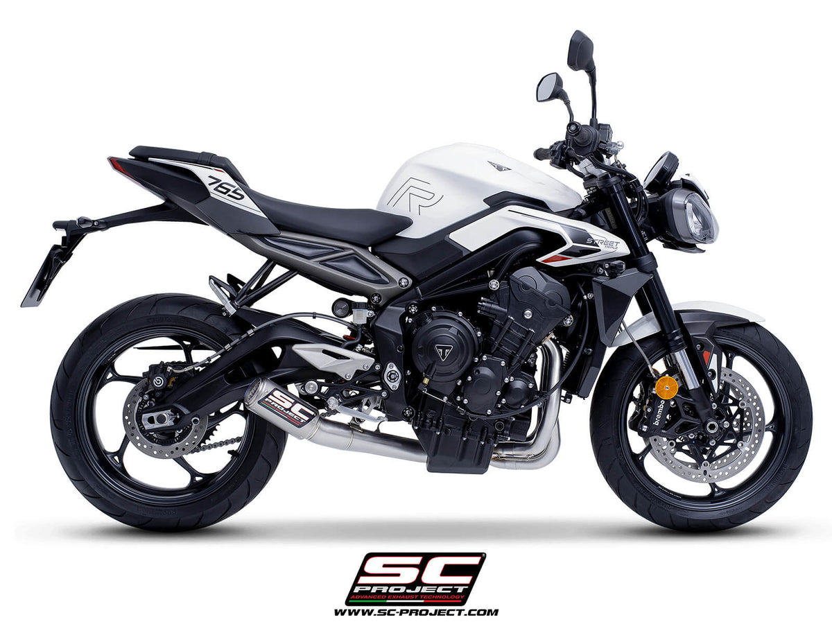 Triumph STREET TRIPLE 765 R - RS (2024-2026) - EURO 5+ 3-1 Stainless steel full exhaust system, with CR-T titanium exhaust with stoneguard grid