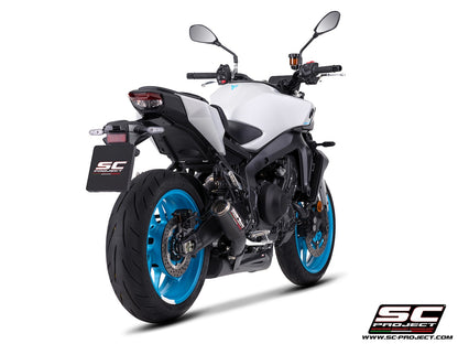 YAMAHA MT-09 (2024-2026) 3-1 stainless steel full exhaust system, matt black, with CR-T carbon fibre exhaust , with stoneguard grid